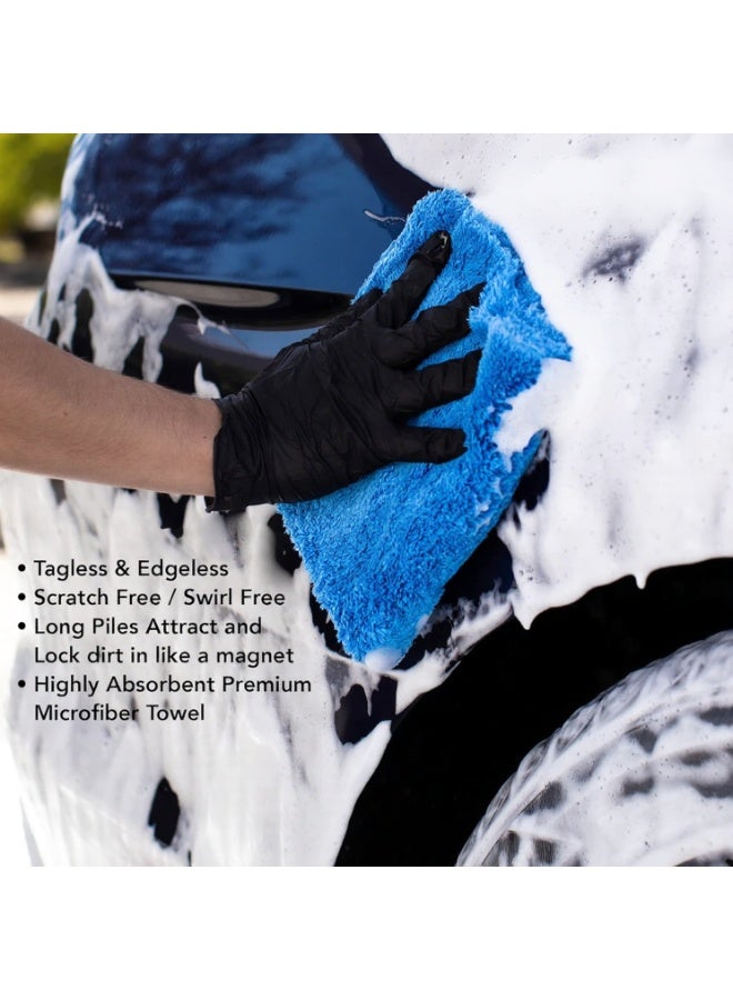 منشفة سيارة بلورية زرقاء - فائقة الامتصاص - لتجفيف السيارات، وتلميعها، وصقل الأسطح وتنظيف التفاصيل الداخلية - 500 جرام/متر مربع 16x16 بوصة - مستلزمات تفاصيل السيارات - عبوة من 3 منمنمات سيارات فاخرة - Image 5